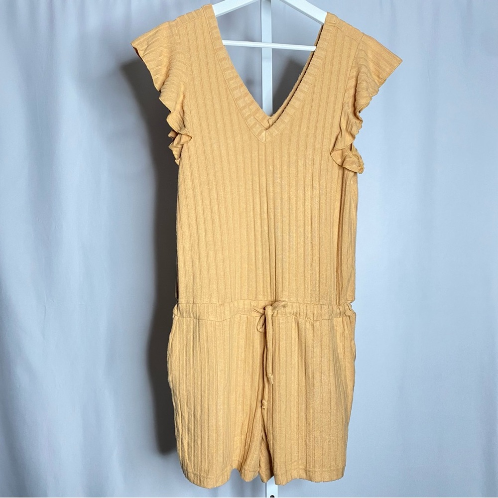 Chaser Yellow Ribbed Ruffle Sleeve Romper — S